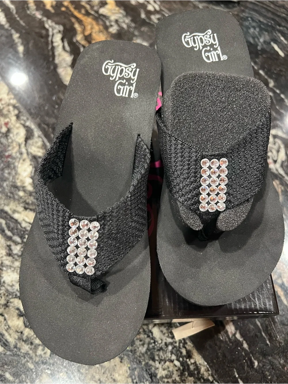 Corkys Black Rhinestone Embellished Woven Flip Flops
